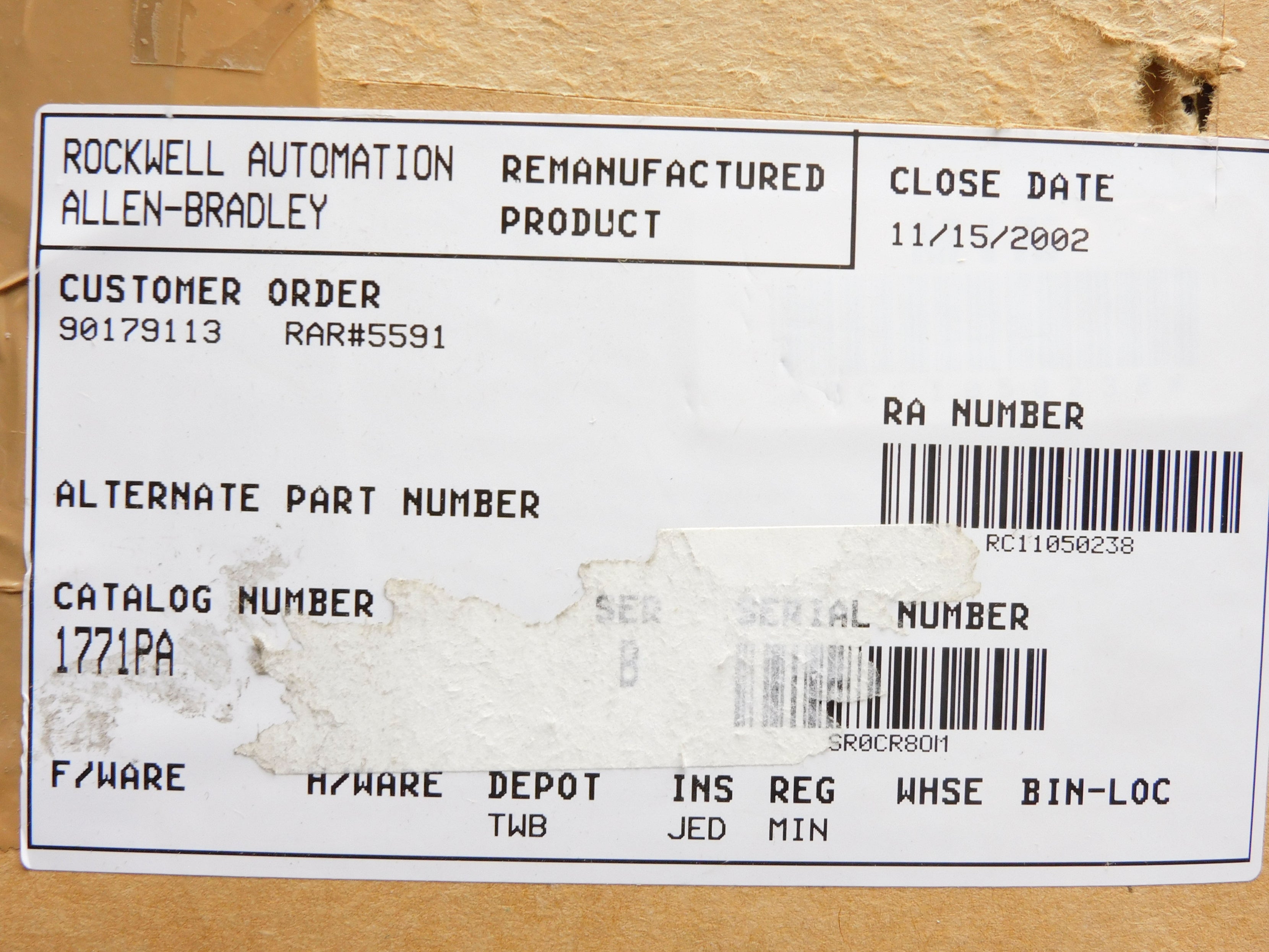 ALLEN BRADLEY 1771-PA SER. B (AS PICTURED) REMAN