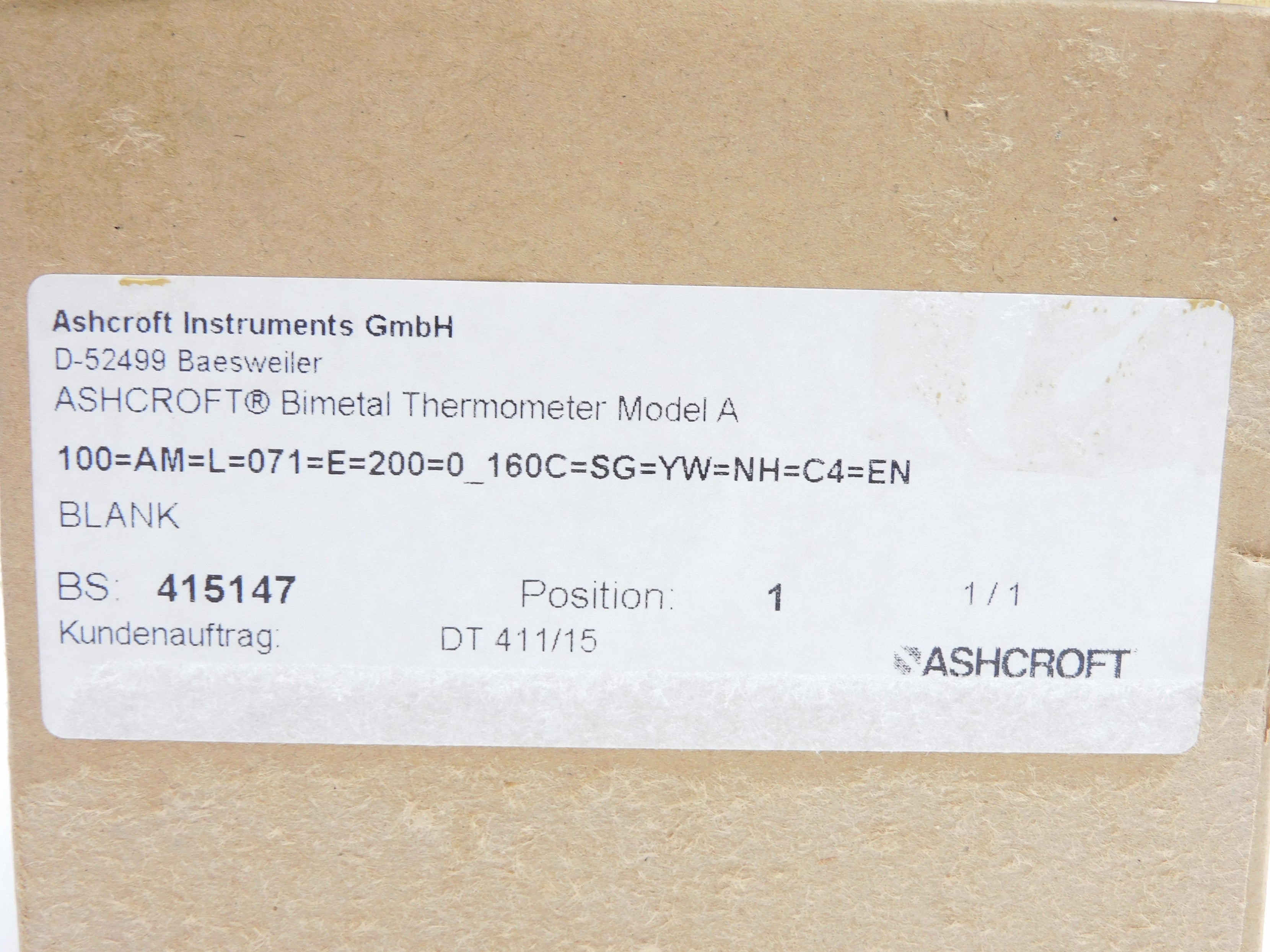 ASHCROFT 100AML071E2000160CSGTWNHC4EN 0-160 DEG/C NSMP
