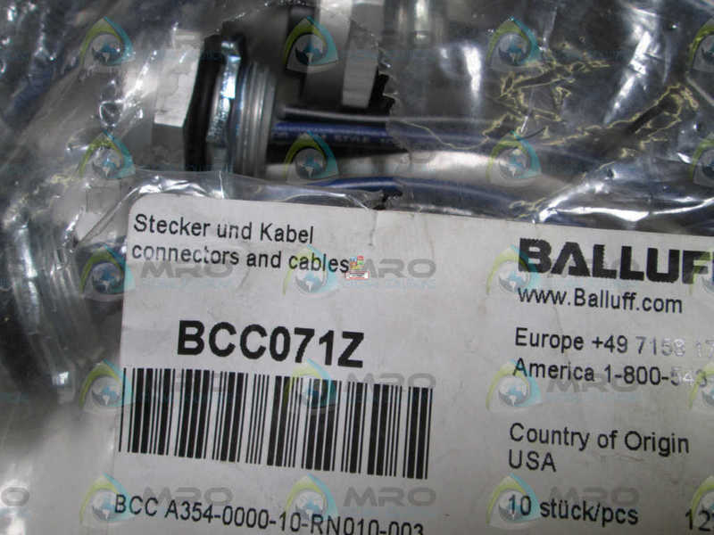LOT OF 10 BALLUFF CONNECTOR BCC071Z (OPEN BAG)NSNP IN BAG