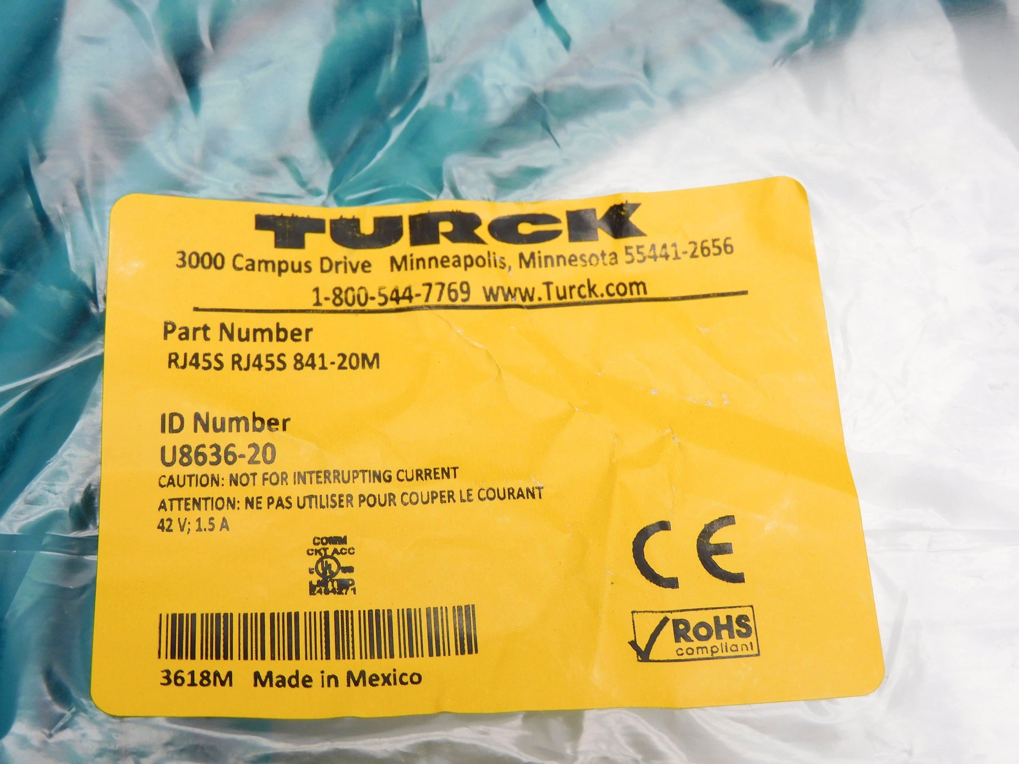 TURCK RJ45SRJ45S841-20M U-8636-20 42V 1.5A NSMP