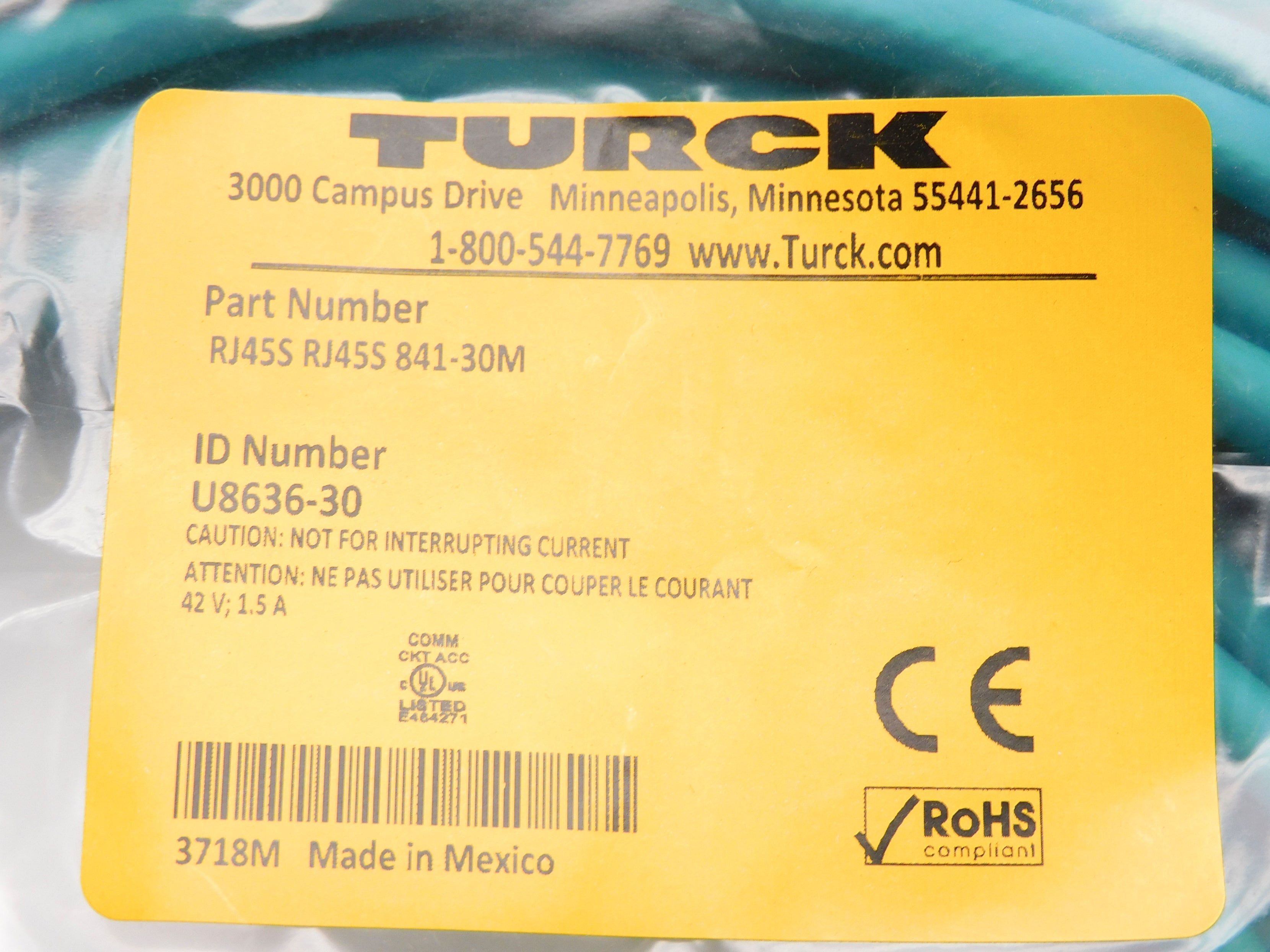 TURCK RJ45SRJ45S841-30M U8636-30 42V 1.5A NSMP
