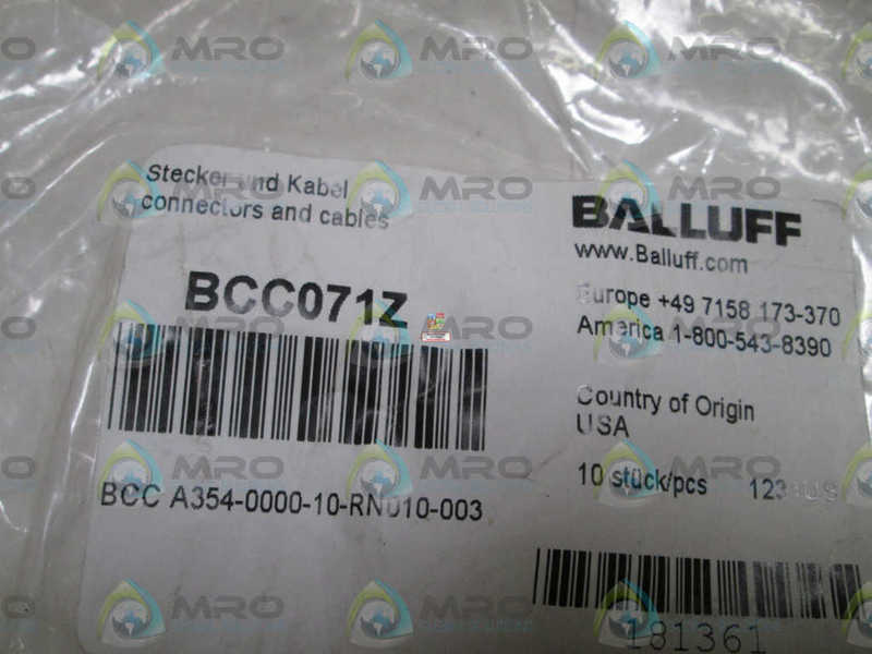LOT OF 2 BALLUFF CONNECTOR BCC071Z NSNP IN BAG