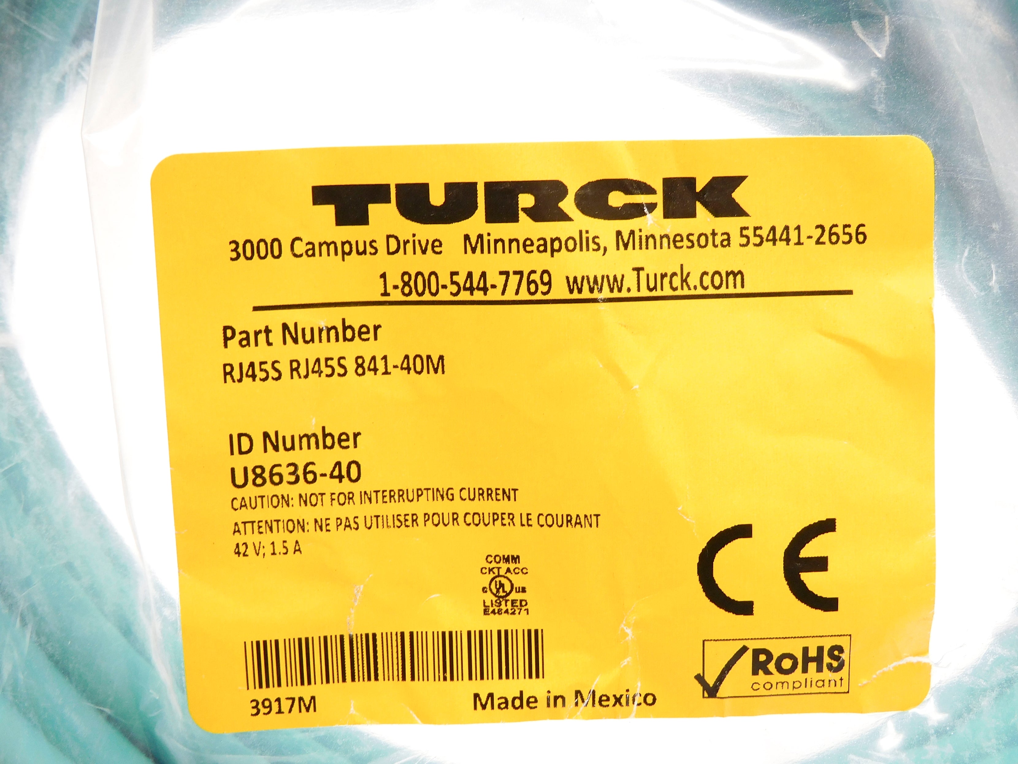 TURCK RJ45SRJ45S841-40M U8636-40 42V 1.5A NSMP