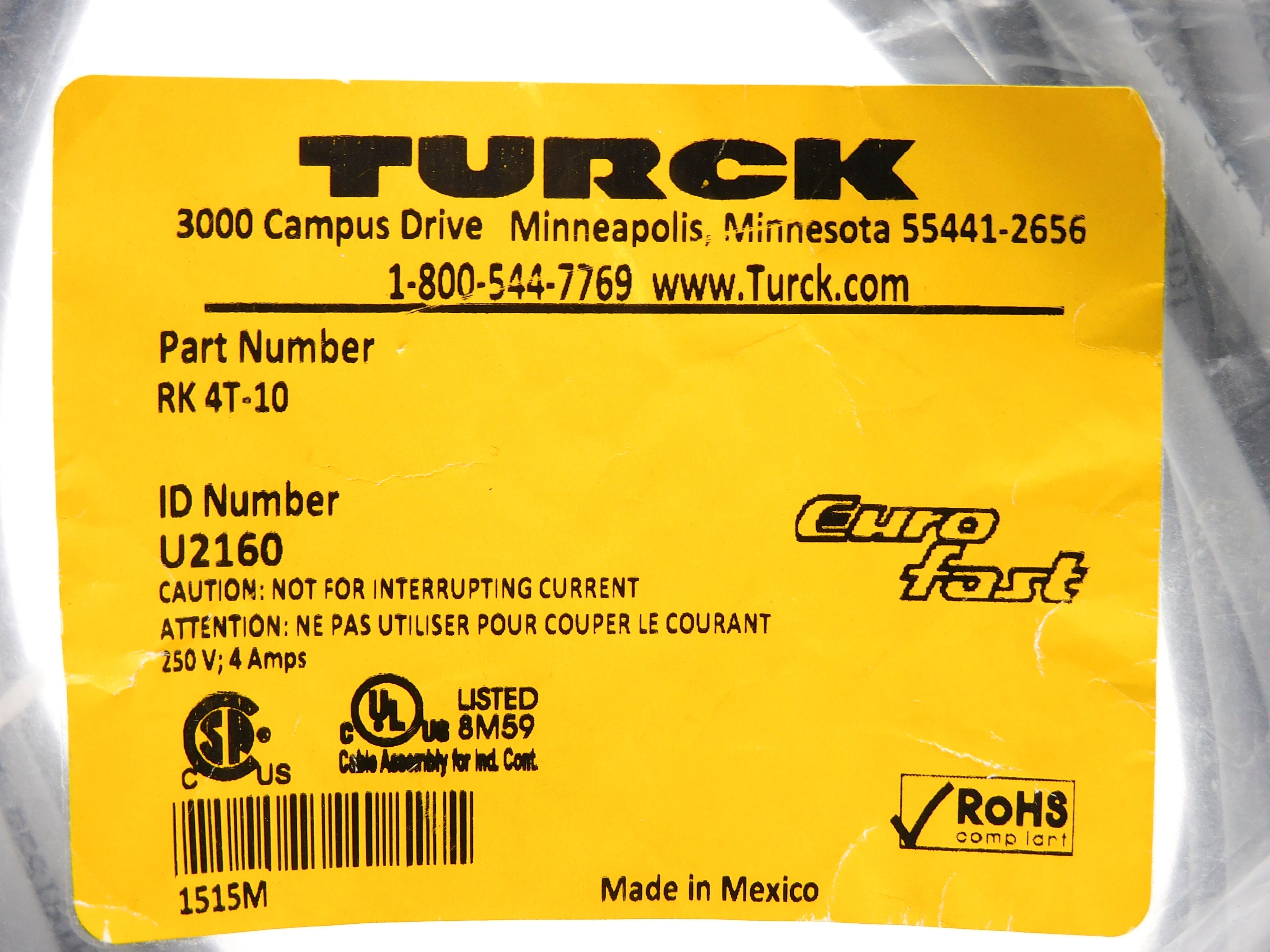 TURCK RK4T-10 U2160 250V 4A NSMP