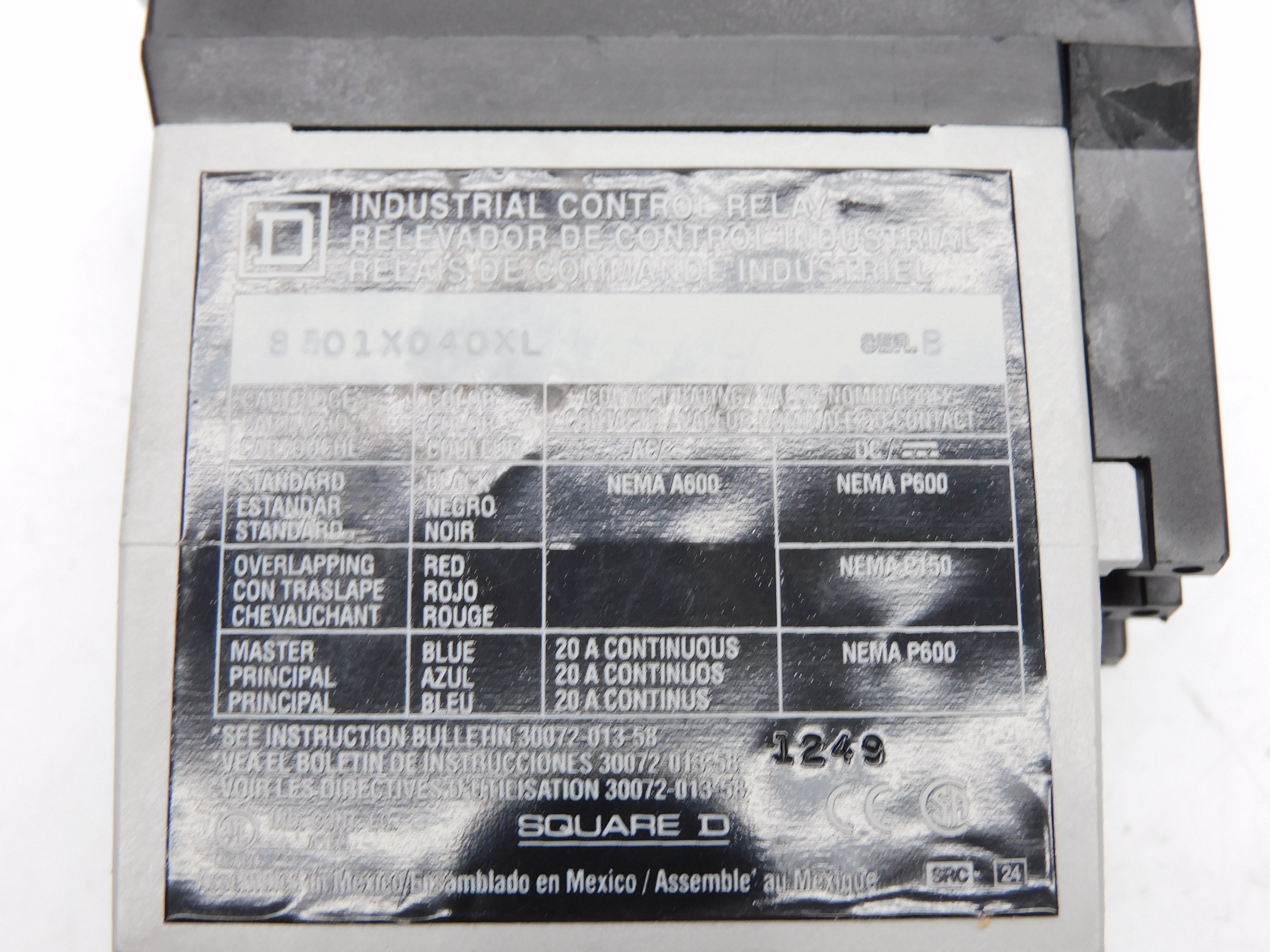 SQUARE D 8501XO40XLV02 SER. B 110/120V 20A NSMP