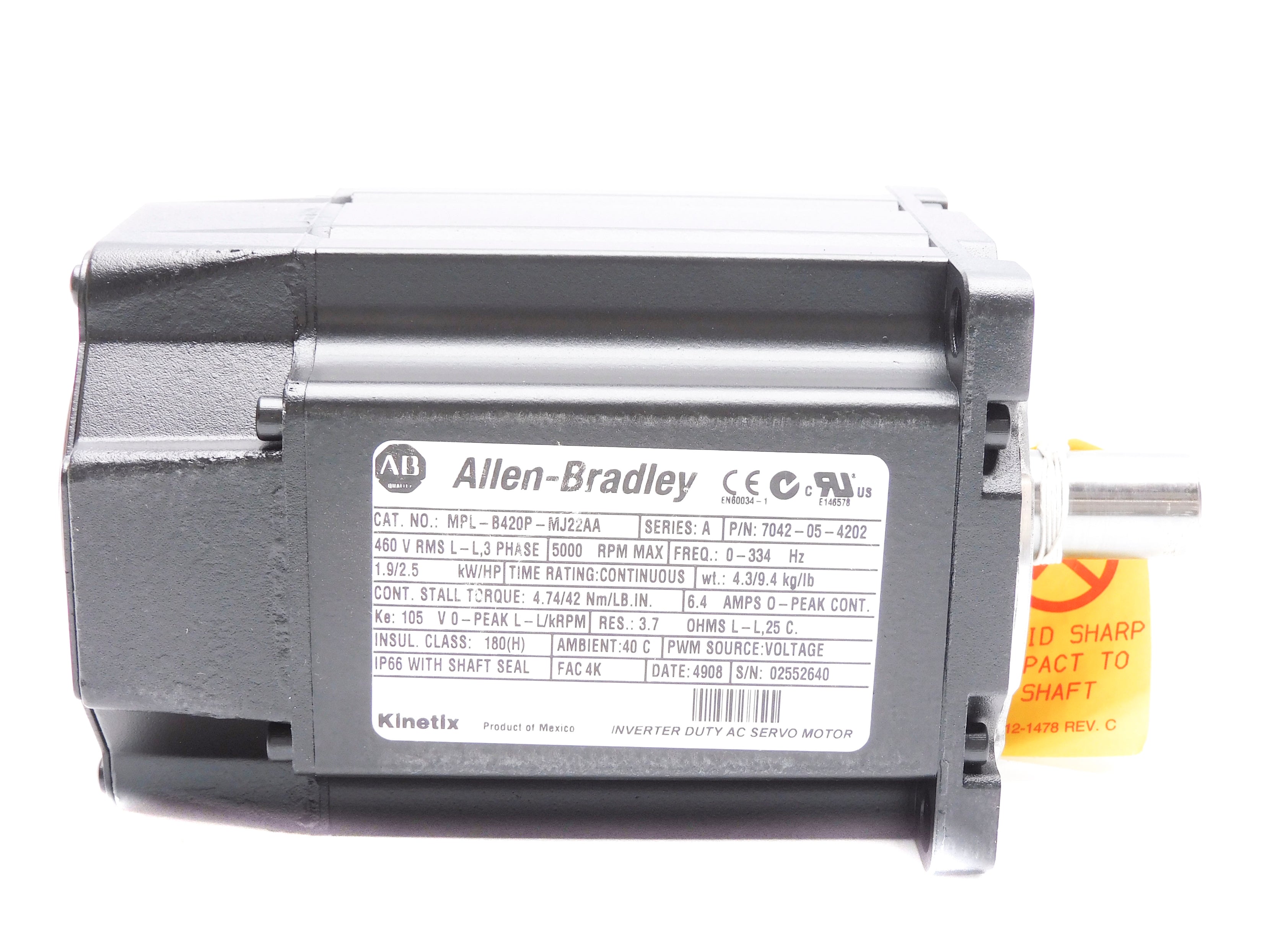 INDUSTRIAL SPARE PART MPL-B420P-MJ22AA SER. A 460V 6.4A NSMP