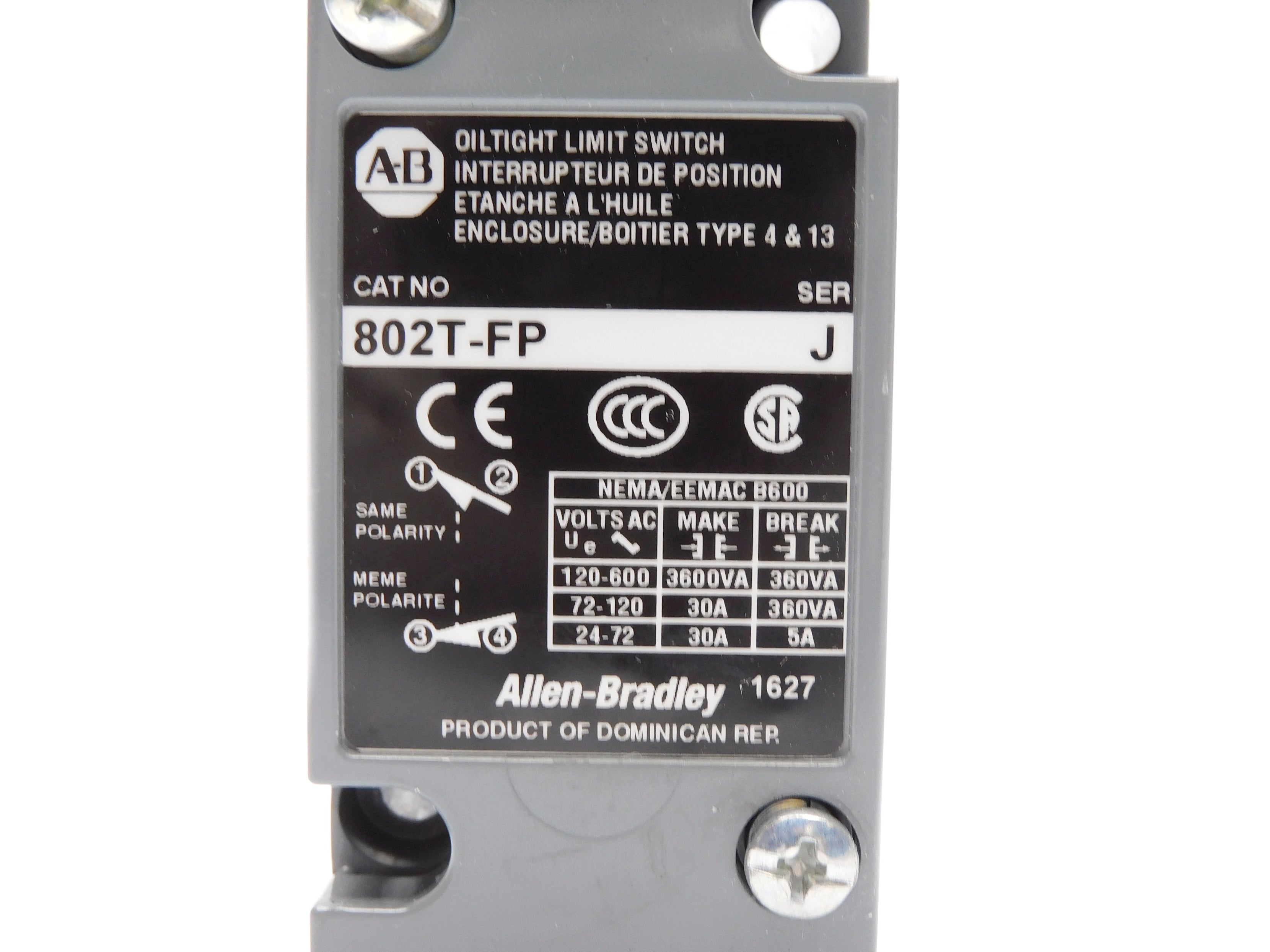 ALLEN BRADLEY 802T-FP SER. J 120-600VAC 60A (WH) NSMP