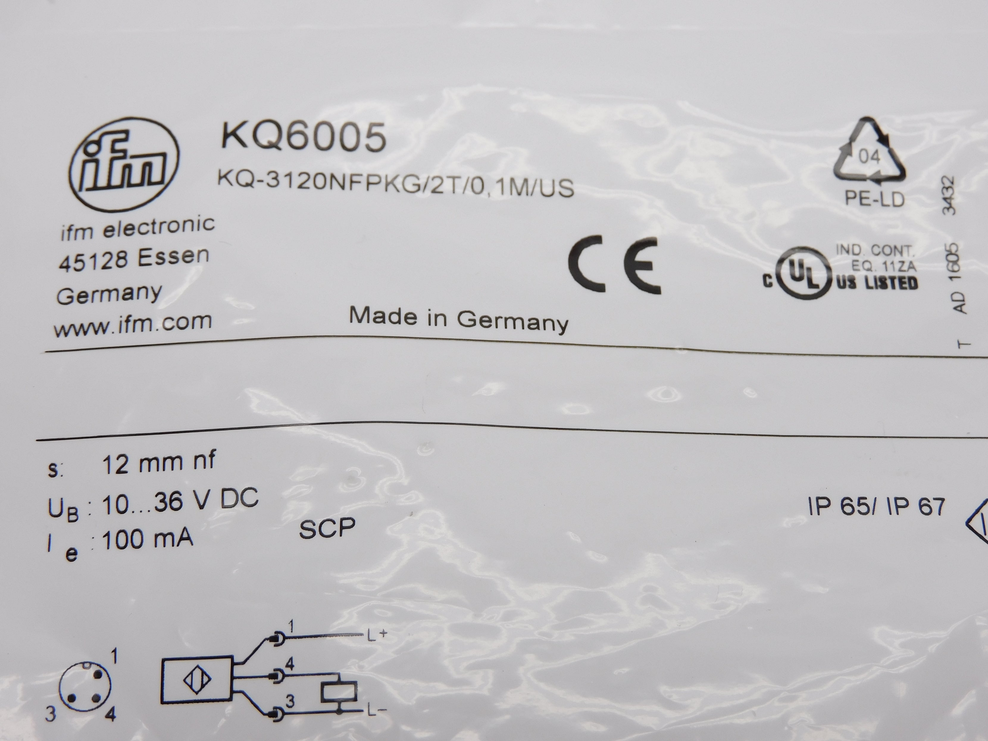 IFM EFECTOR KQ-3120NFPKG/2T/0.1M/US KQ6005 10-36VDC NSMP
