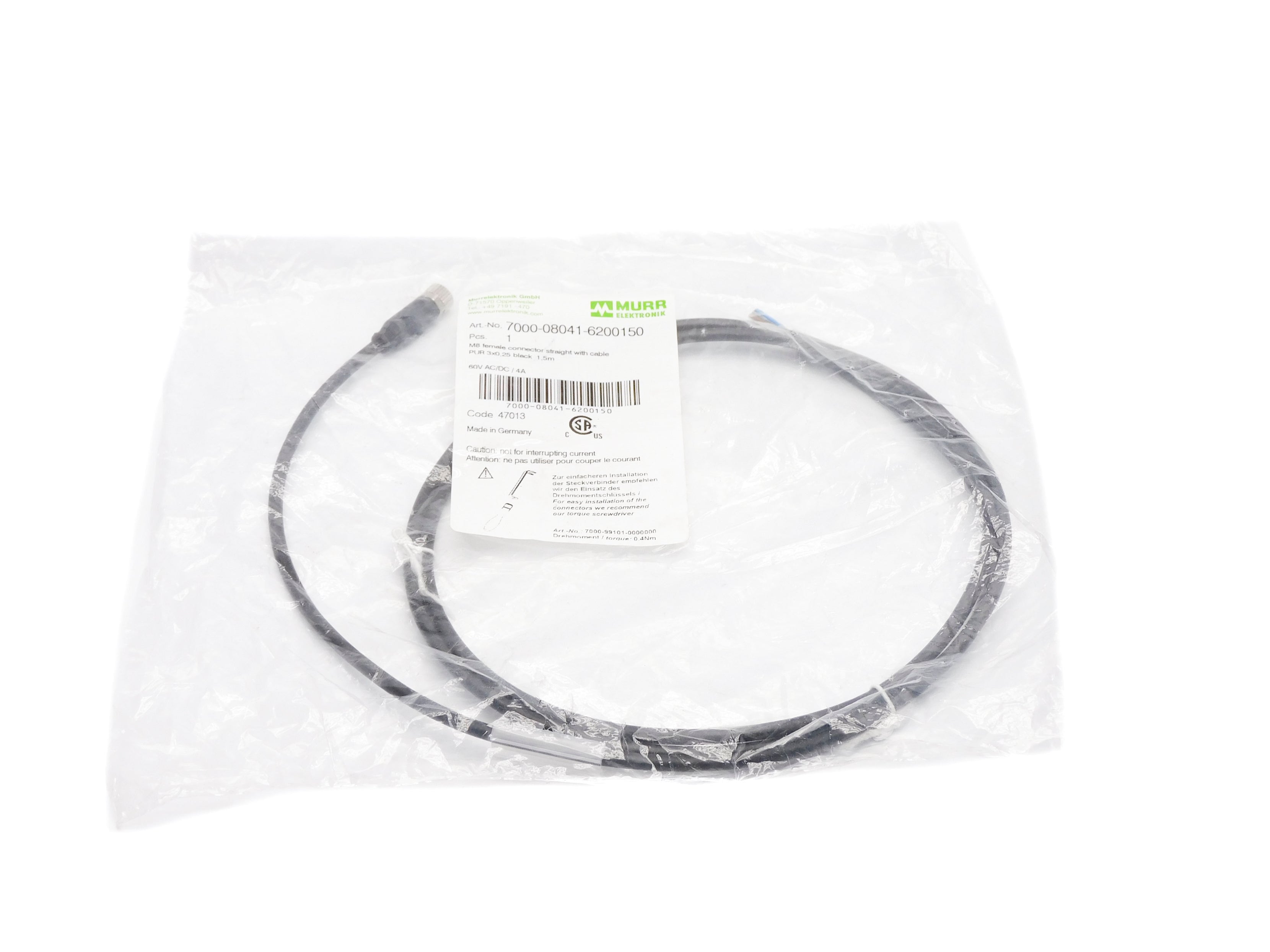 MURR ELEKTRONIK 7000-08041-6200150 60VAC/DC 4A 1.5M NSMP