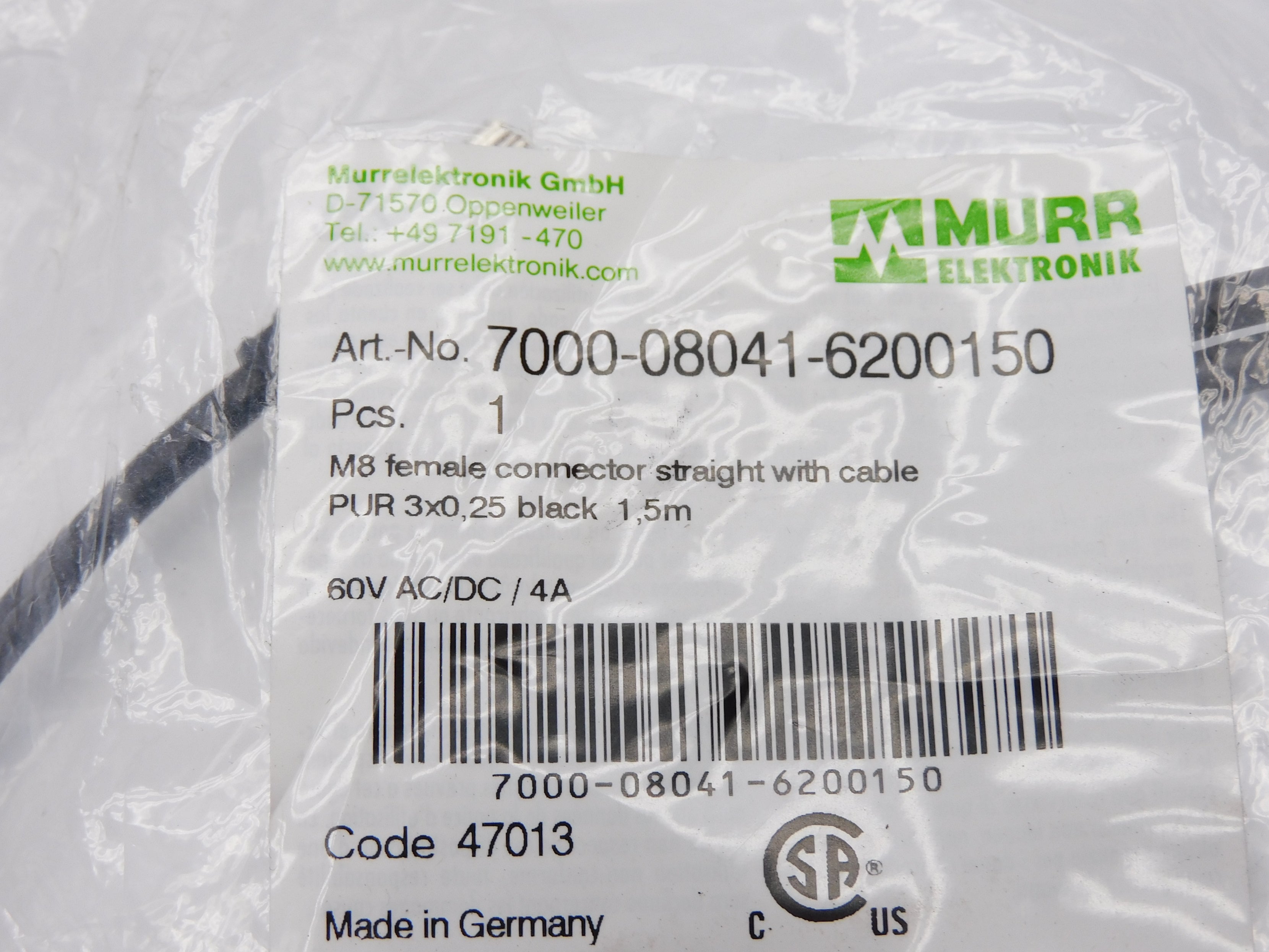 MURR ELEKTRONIK 7000-08041-6200150 60VAC/DC 4A 1.5M NSMP