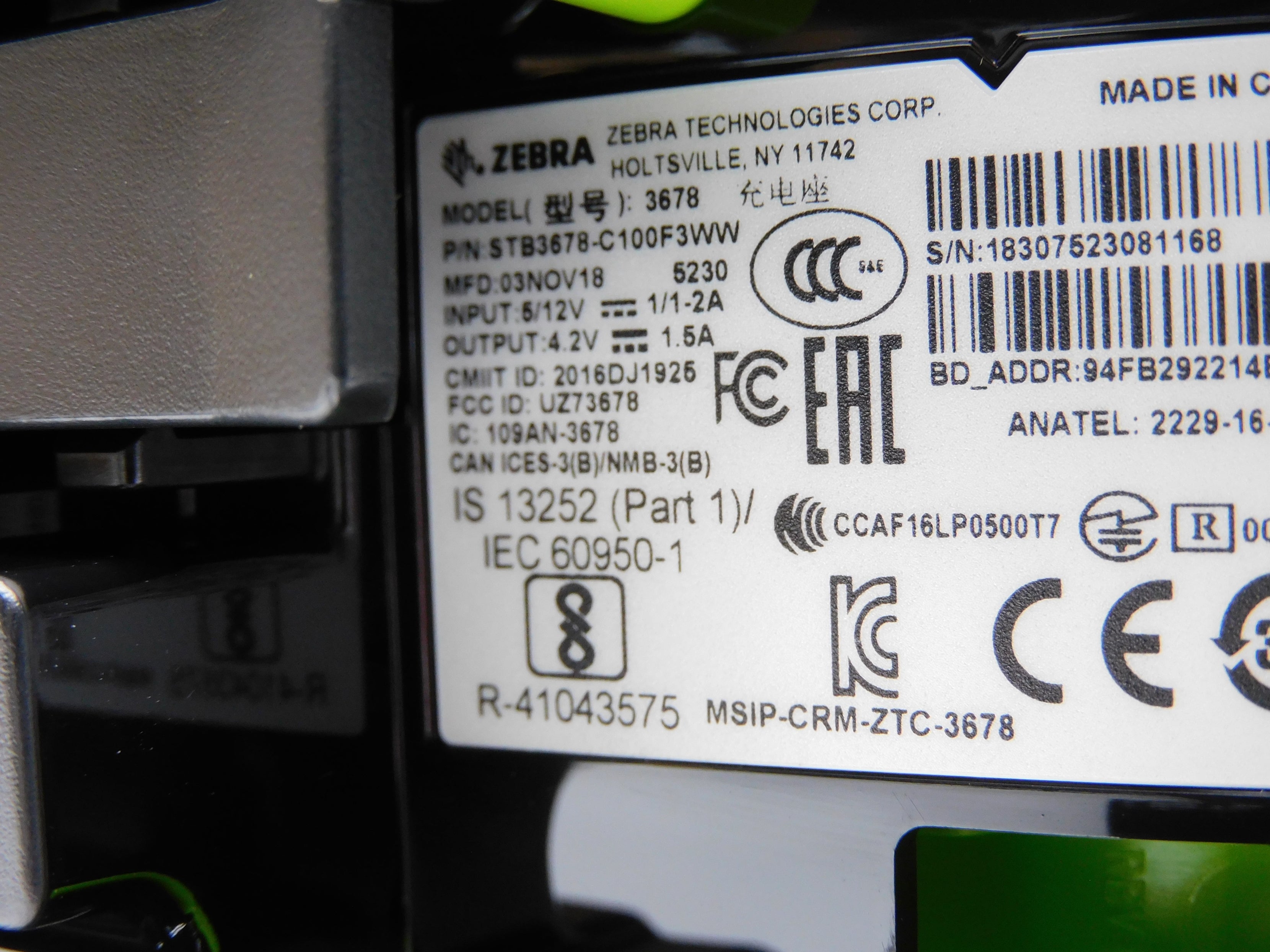 ZEBRA STB3678-C100F3WW 5/12V 1/1-2A NSMP