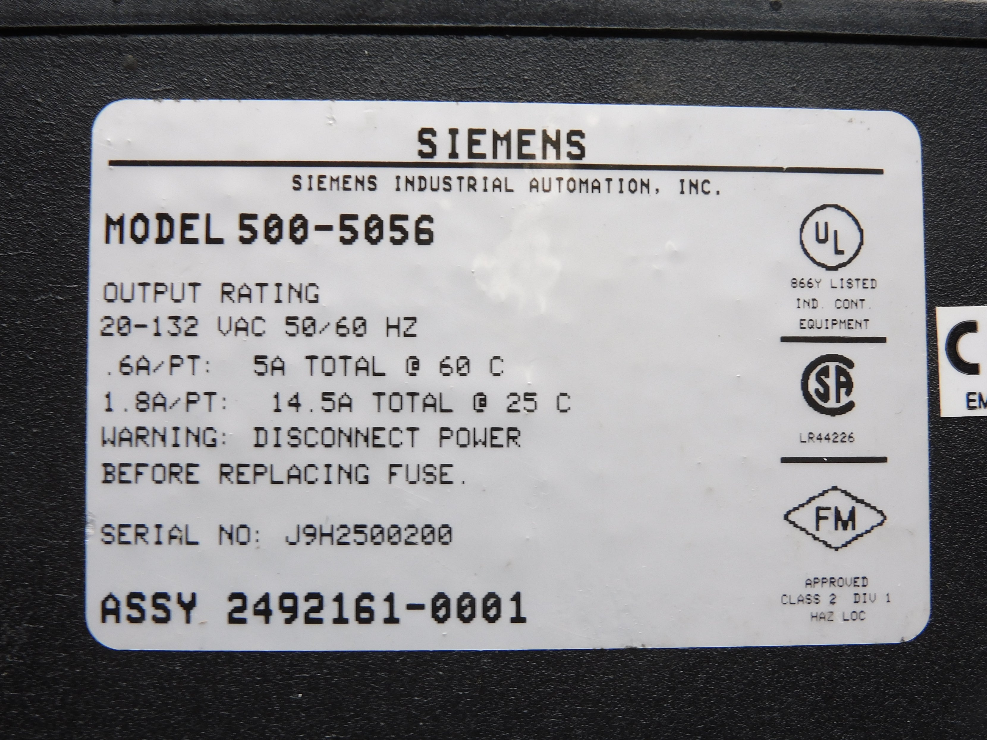 SIEMENS 500-5056 20-132VAC UNMP