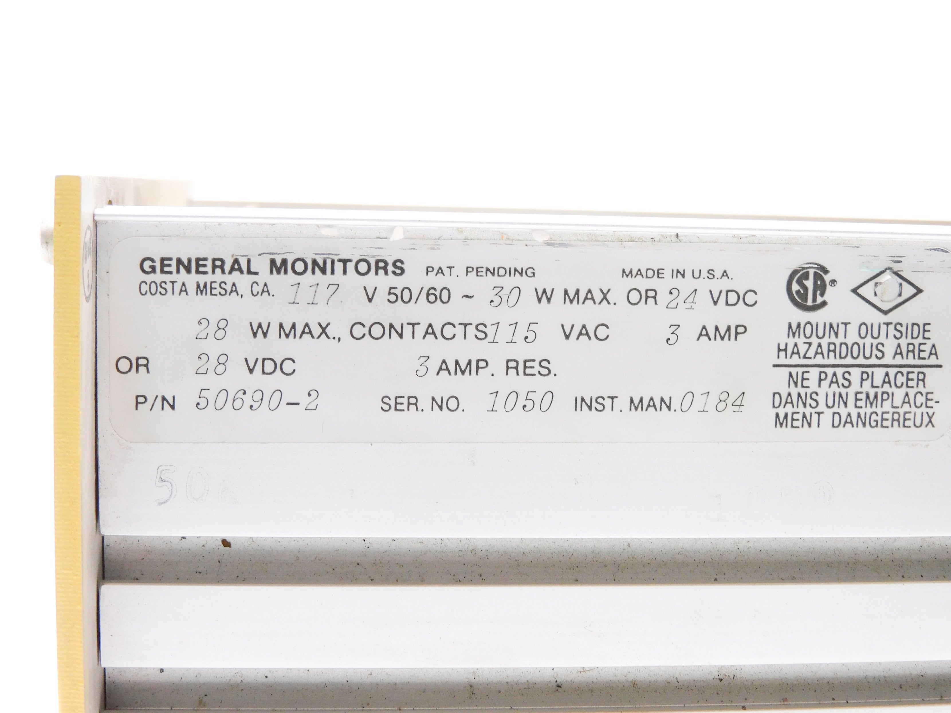 GENERAL MONITORS 2250 50690-2 117V 3A UNMP