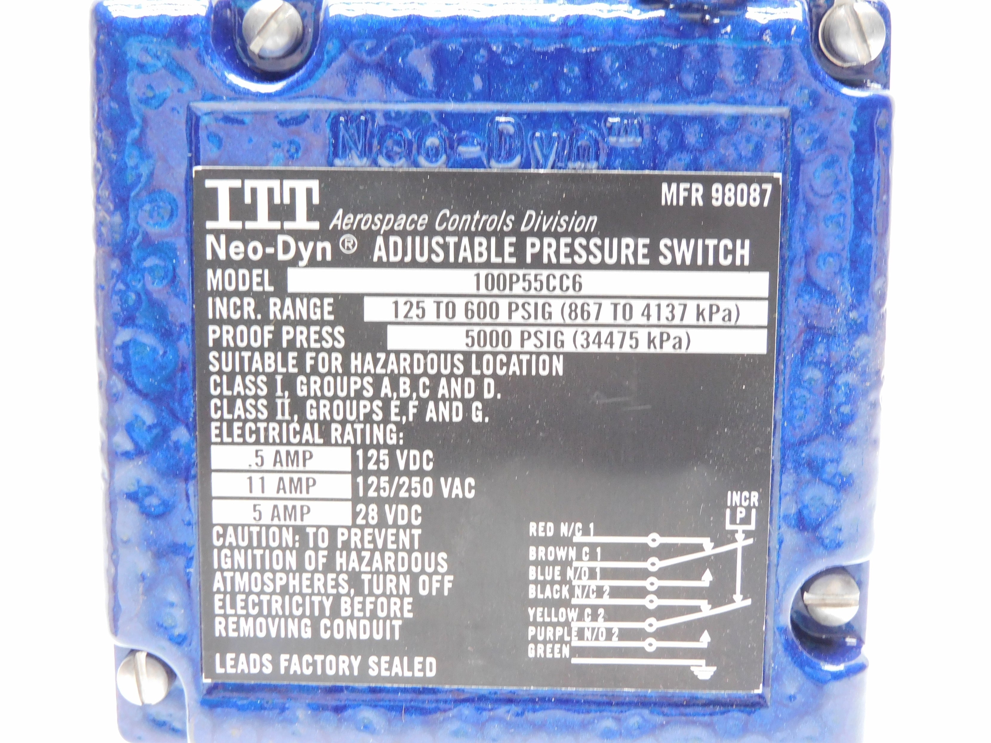 ITT 100P55CC6 125/250VAC 11A 125-600PSI NSMP