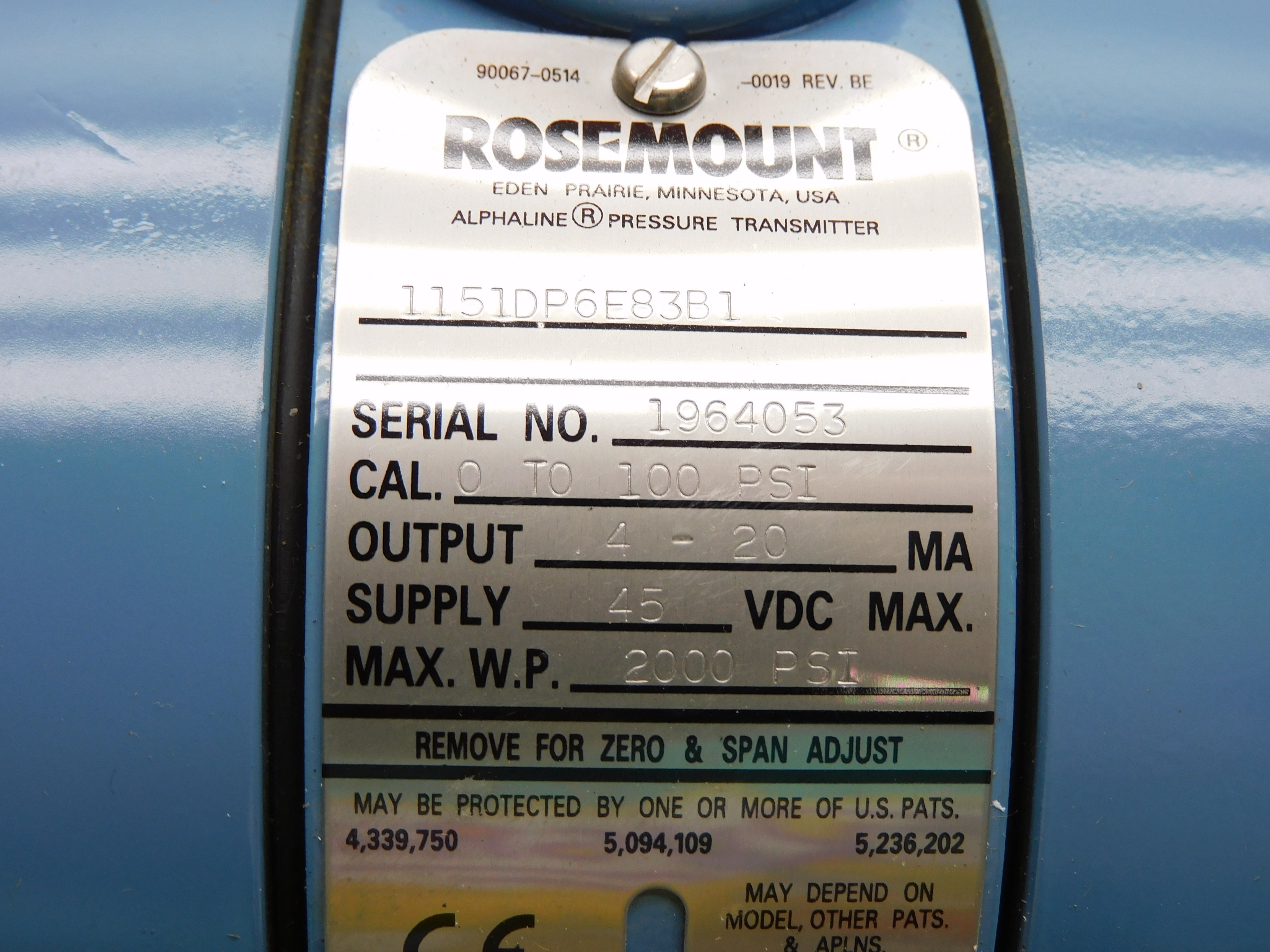 ROSEMOUNT 1151DP6E83B1 45VDC 0-100PSI NSMP