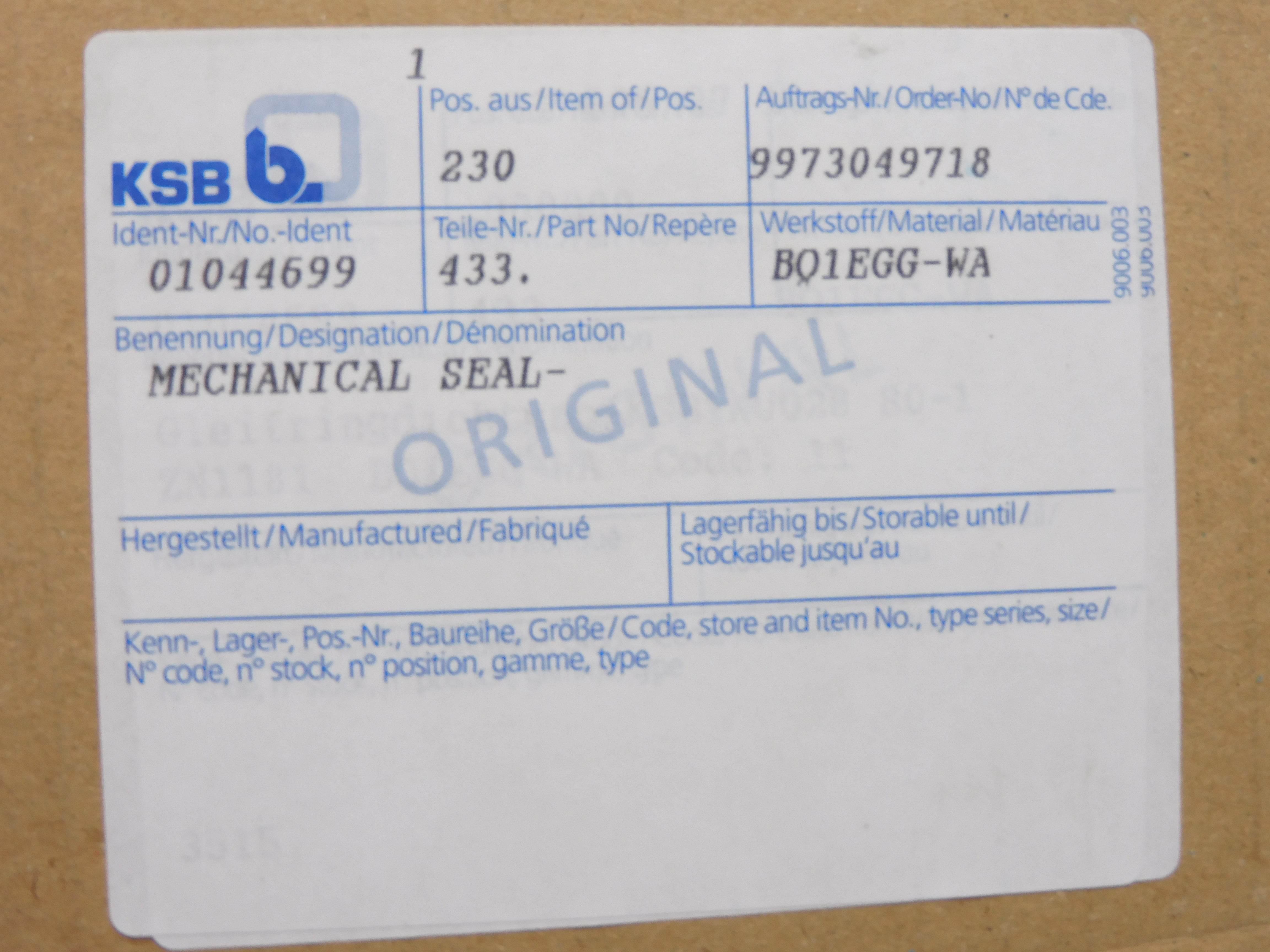 KSB B. 01044699 NSMP