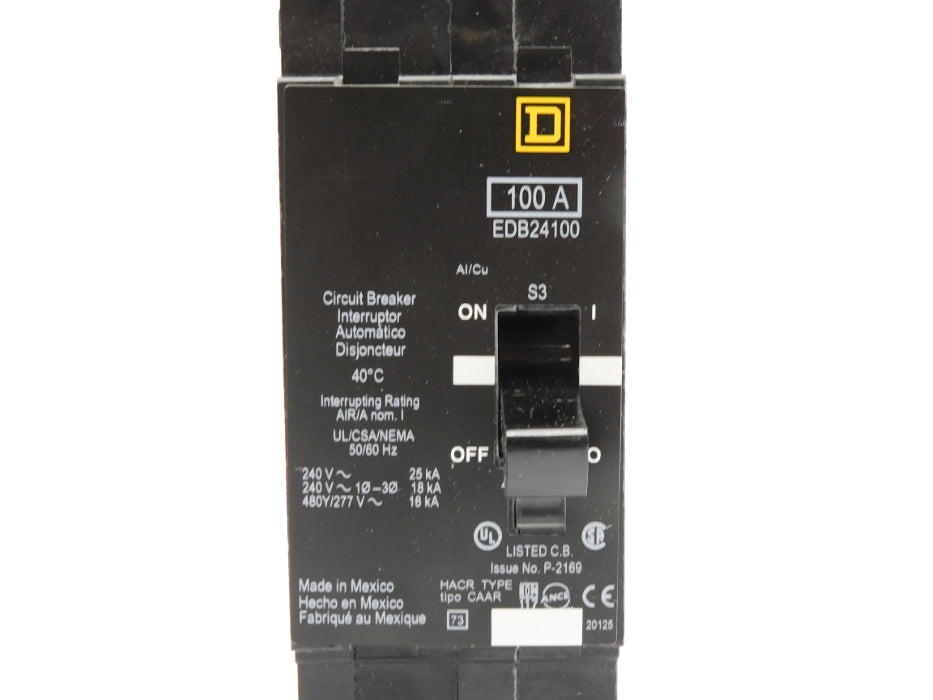 SQUARE D EDB24100 277V 100A NSMP