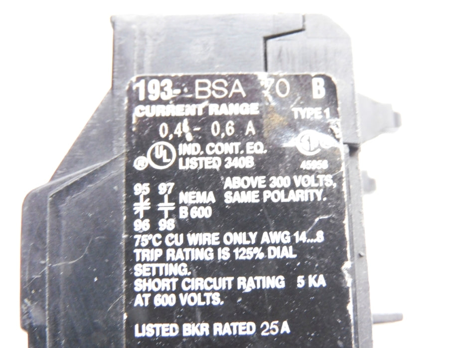 INDUSTRIAL SPARE PART 193-BSA70 SER. B 0.4-0.6A (AS PICTURED) UNMP
