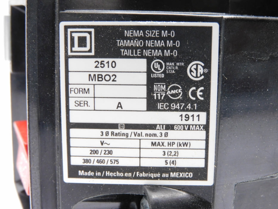 SQUARE D 2510MBO2 SER. A 600V NSMP