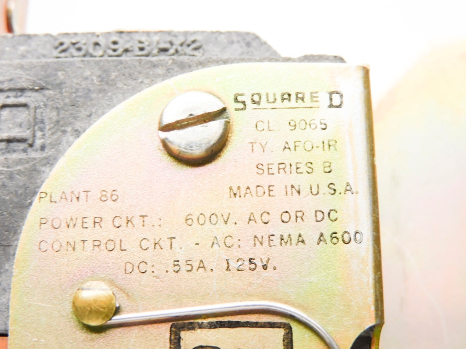 SQUARE D 9065AFO1R SER. B 600VAC 55A UNMP