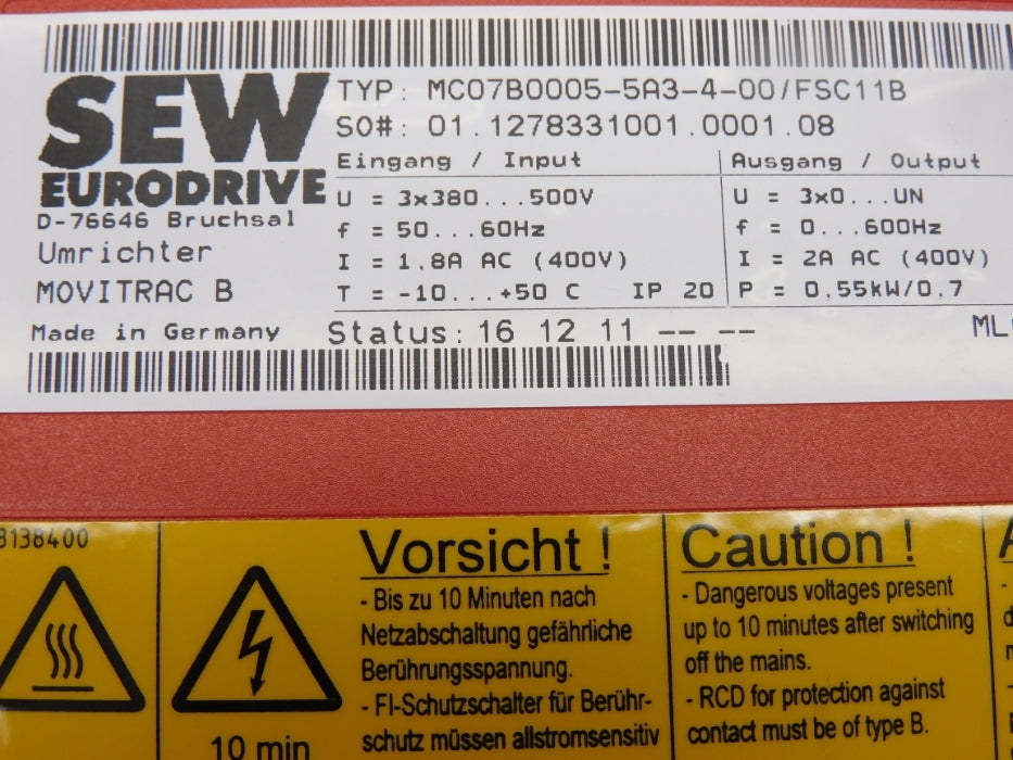 SEW EURODRIVE MC07B0005-5A3-4-00/FSC11B NSNP