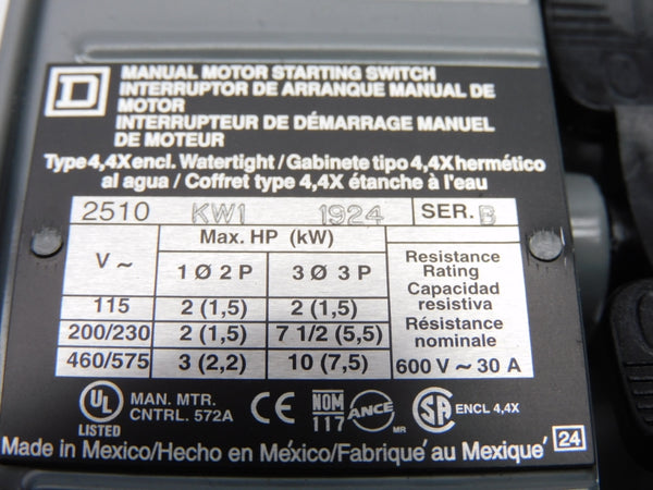 SQUARE D 2510KW1 SER. B 600V 30A NSMP
