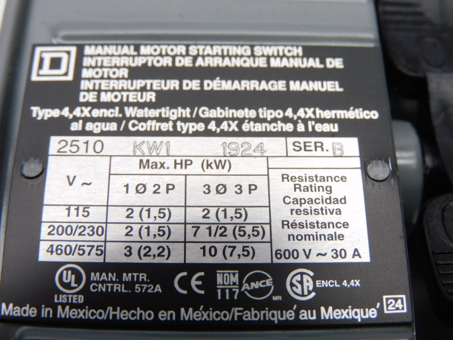 SQUARE D 2510KW1 SER. B 600V 30A NSMP