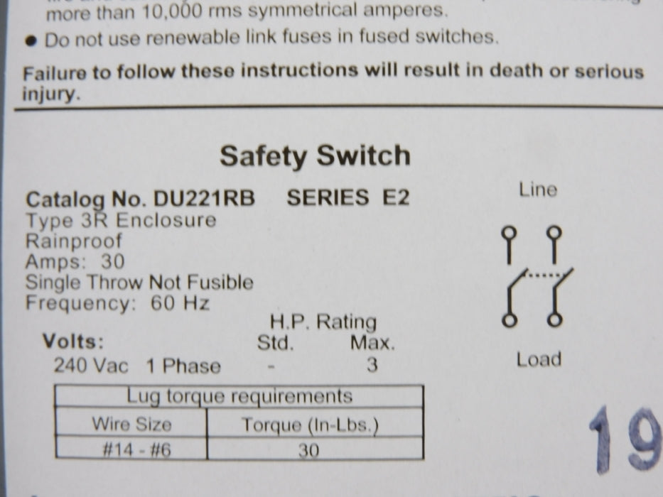 SQUARE D DU221RBUP1 SER. E02 240VAC 30A NSMP