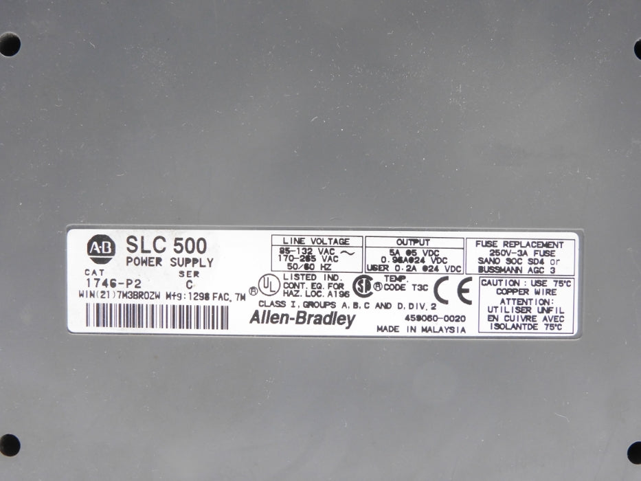 ALLEN BRADLEY 1746-P2 SER. C 170-265VAC 5A UNMP