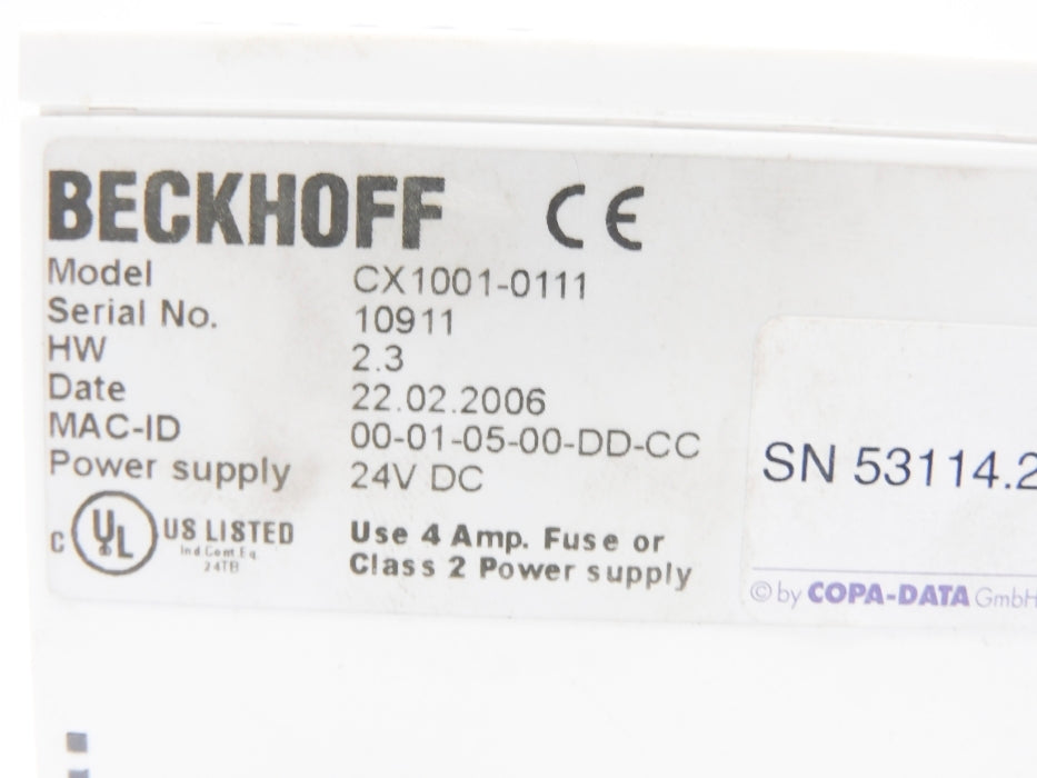 BECKHOFF CX1001-0111 (AS PICTURED) UNMP
