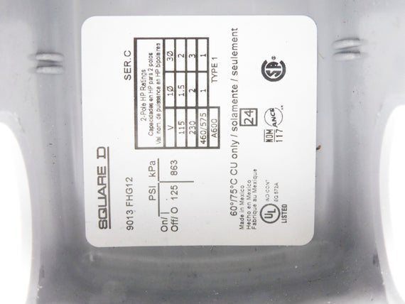 SQUARE D 9013FHG12J52 SER. C 460/575V 125PSI NSMP