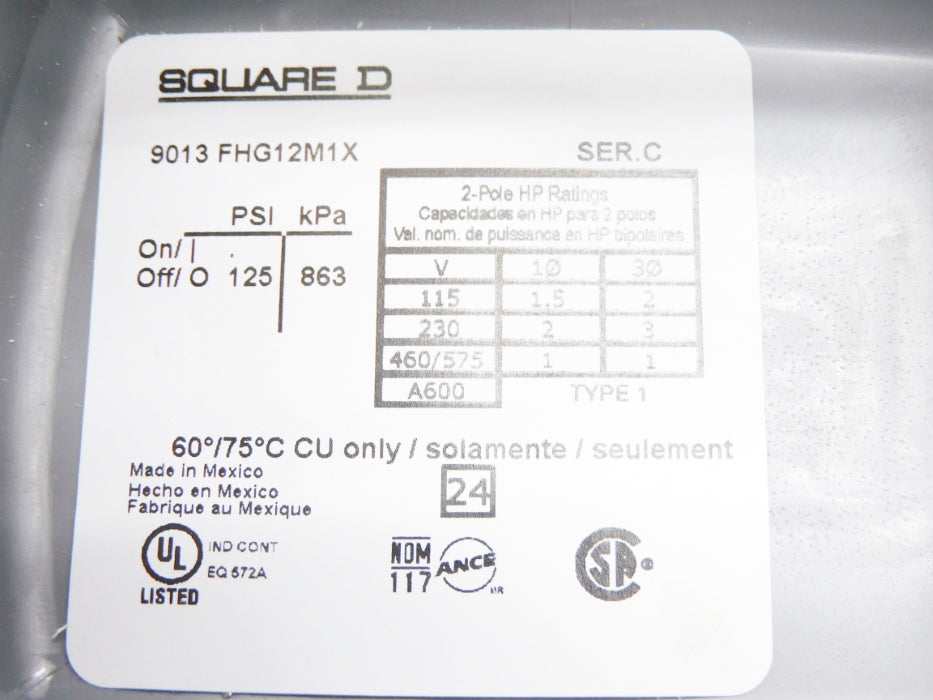 SQUARE D 9013FHG12J52M1X SER. C 460/575V 125PSI NSMP