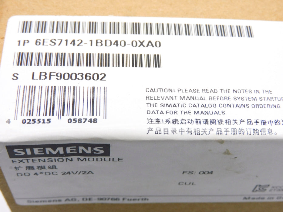 SIEMENS 6ES7142-1BD40-0XA0 VER. 004 24VDC 2A NSFS