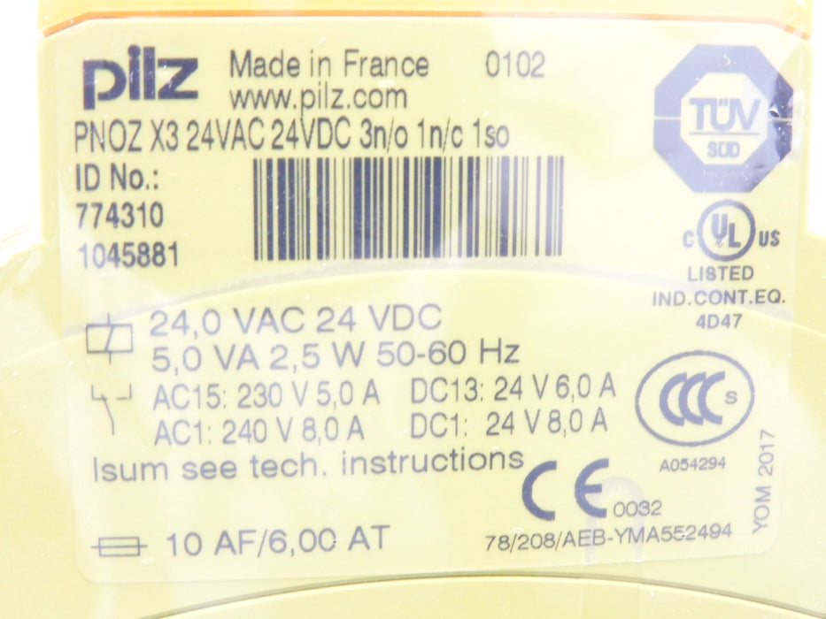PILZ PNOZX324VAC24VDC3N/O1N/C1SO 774310 24VAC/DC 8A NSNP