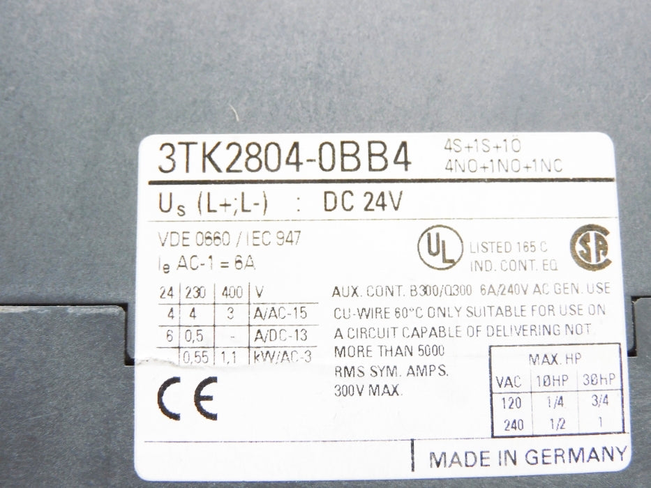 SIEMENS 3TK2804-0BB4 24VDC (AS PICTURED) UNMP