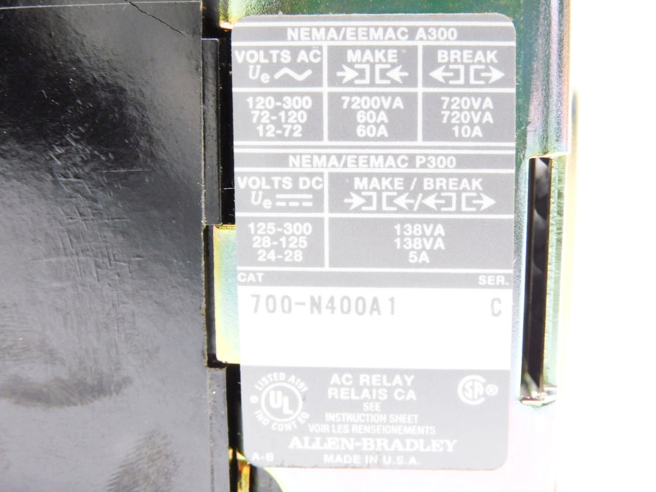 ALLEN BRADLEY 700-N400A1 SER. C 110/120V NSNP