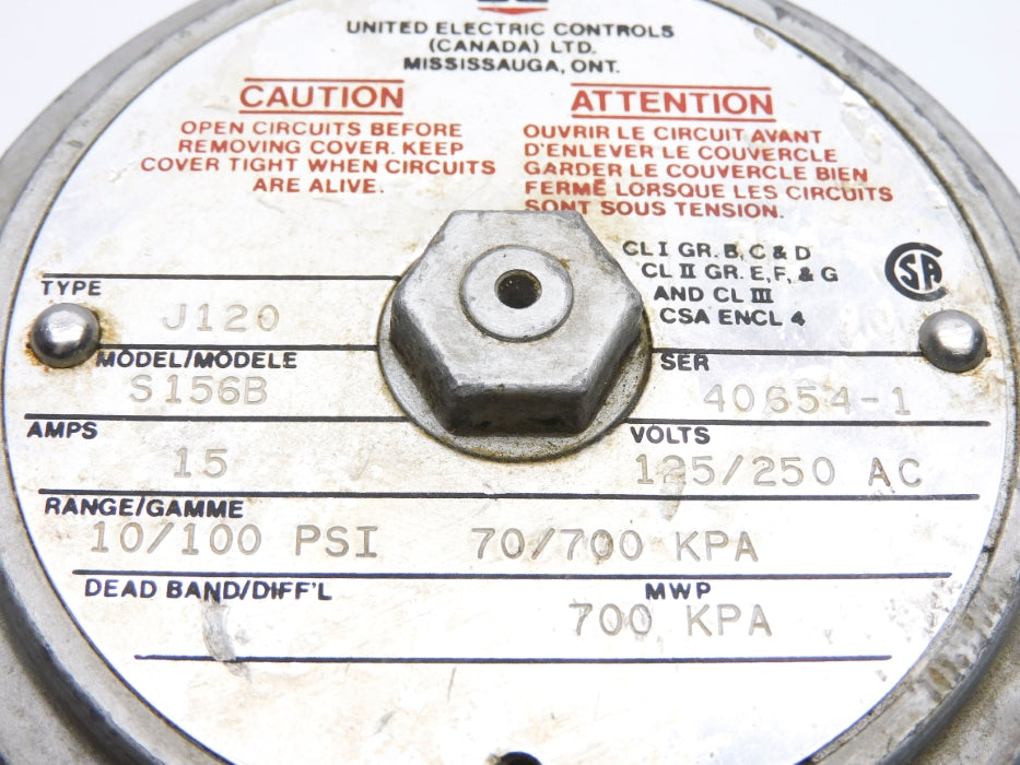 UNITED ELECTRIC J120-S156B 10/100PSI UNMP
