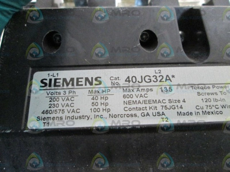 SIEMENS CONTACTOR 40JG32A UNMP