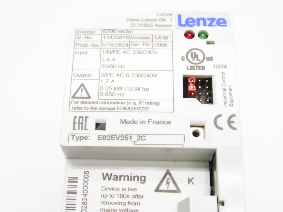 LENZE E82EV251K2C 13564186 230/240V 3.4A NSMP