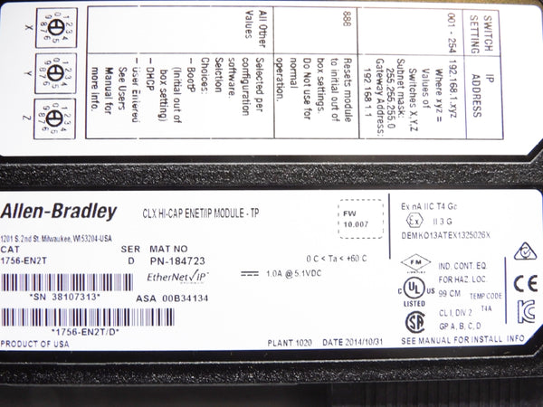 ALLEN BRADLEY 1756-EN2T SER. D F/W 10.007 NSMP