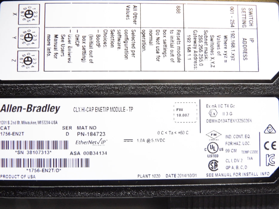 ALLEN BRADLEY 1756-EN2T SER. D F/W 10.007 NSMP