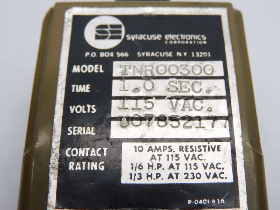 SYRACUSE ELECTRONICS TNR00300 115VAC 10A 1.0S UNMP