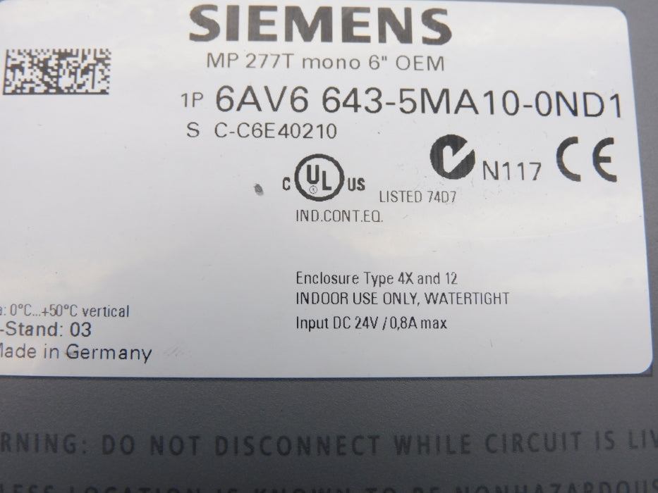 SIEMENS 6AV6643-5MA10-0ND1 (AS PICTURED) UNMP