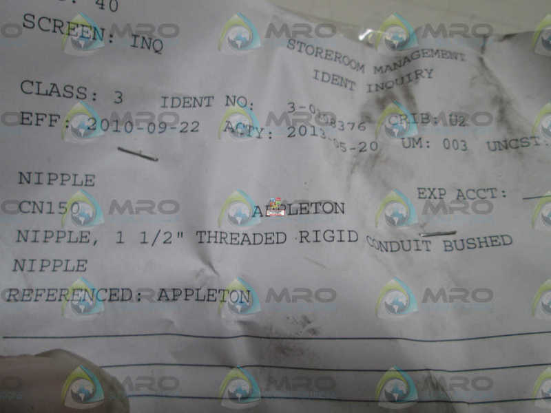 LOT OF 17 APPLETON 1 1/2" NIPPLE CONDUIT CN150 NSNP
