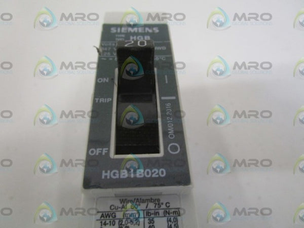 SIEMENS HGB1B020 CIRCUIT BREAKER 20A NSNP