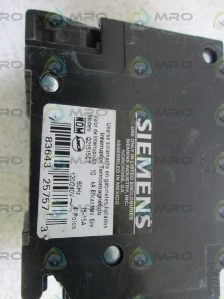 SIEMENS Q21515CT CIRCUIT BREAKER 15-15A *NEW NO BOX*