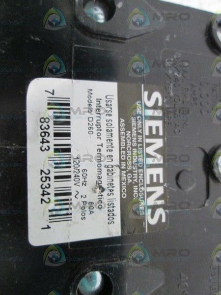 SIEMENS CIRCUIT BREAKER 60A D260 NSNP