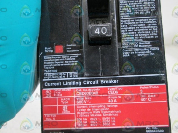 SIEMENS CIRCUIT BREAKER 40A CED63B040 (AS PICTURED) NSNP