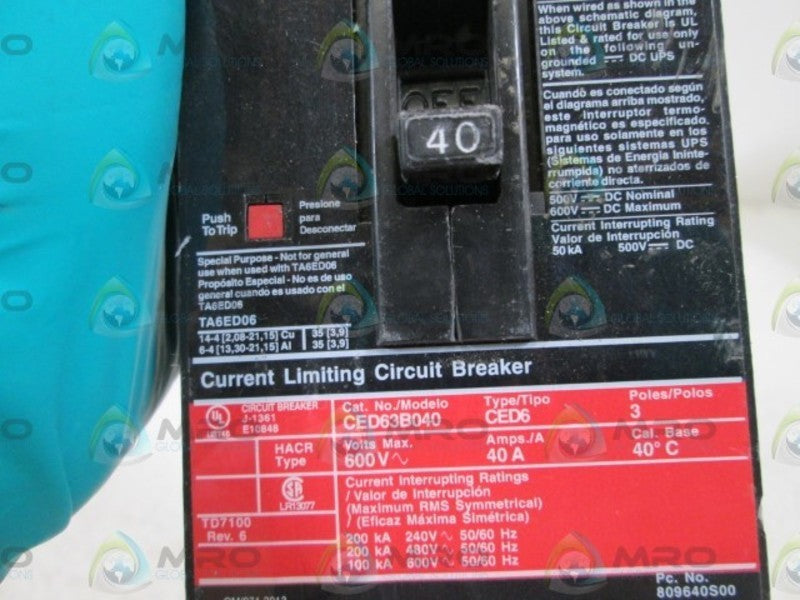 SIEMENS CIRCUIT BREAKER 40A CED63B040 (AS PICTURED) NSNP