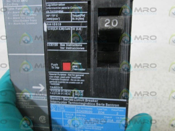 SIEMENS CIRCUIT BREAKER 20A B00ED62 W/ ED42B020 (AS PICTURED) NSNP